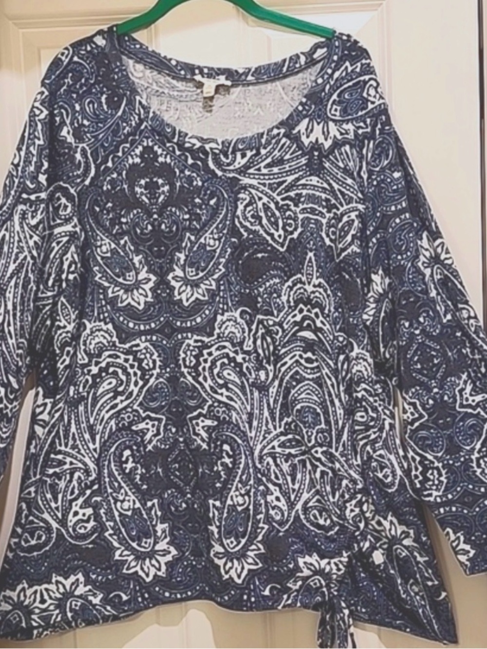 Blue Paisley Long-Sleeve Tie-Hem Top - Picture 1 of 3